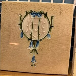 Floral Ceramic Wall Tile in Blue and Green